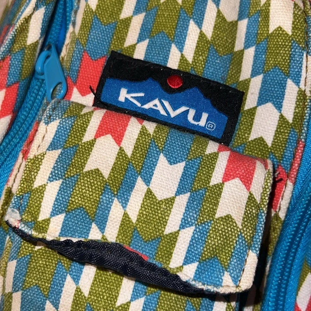 Kavu Green and Red Belt Sling  Bag with Geometric Pattern